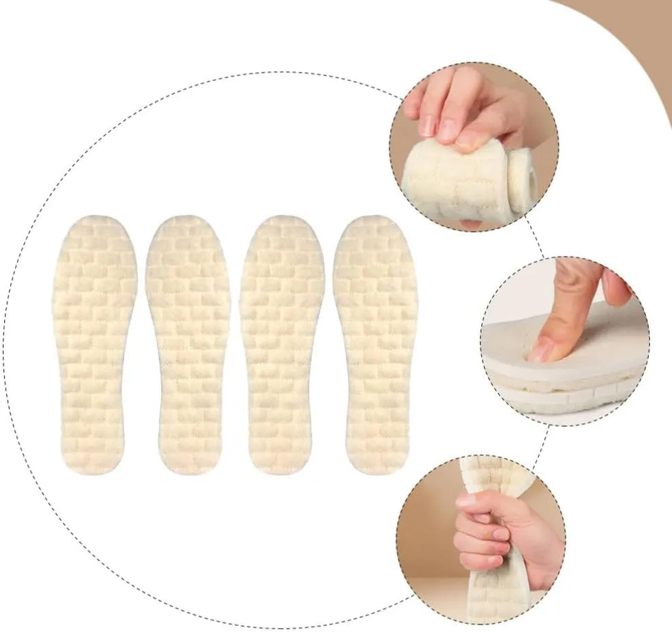 2 Pairs of Wool Warm Insoles Sneakers Insoles Winter Boots Insole