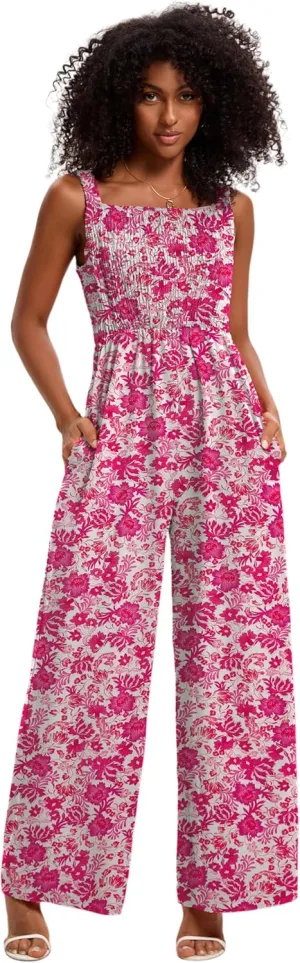 2025 Women’s Summer Dressy Causal Jumpsuit Wide Leg Floral Boho Jumpsuit