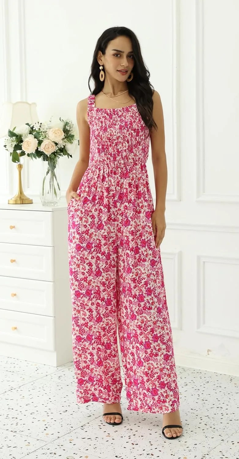 2025 Women’s Summer Dressy Causal Jumpsuit Wide Leg Floral Boho Jumpsuit