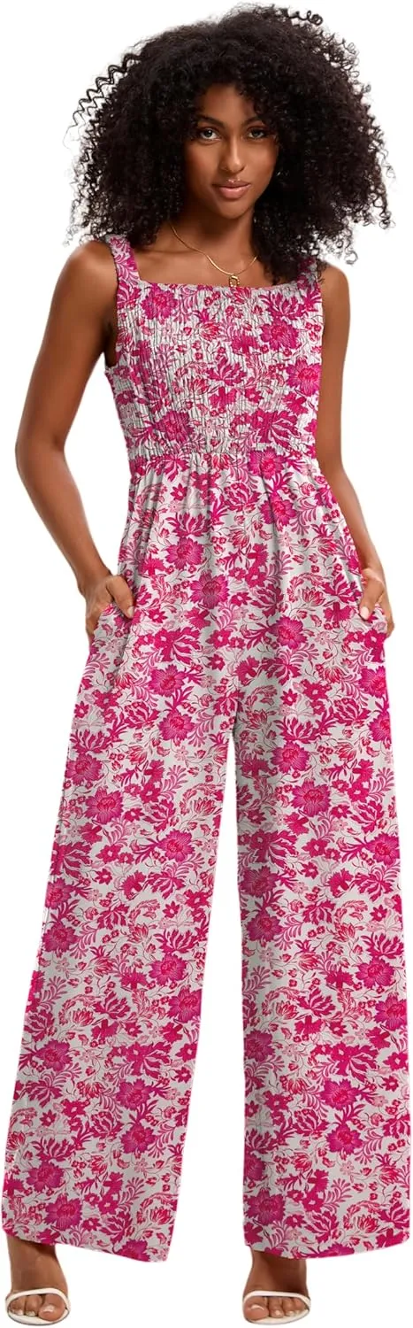 2025 Women’s Summer Dressy Causal Jumpsuit Wide Leg Floral Boho Jumpsuit