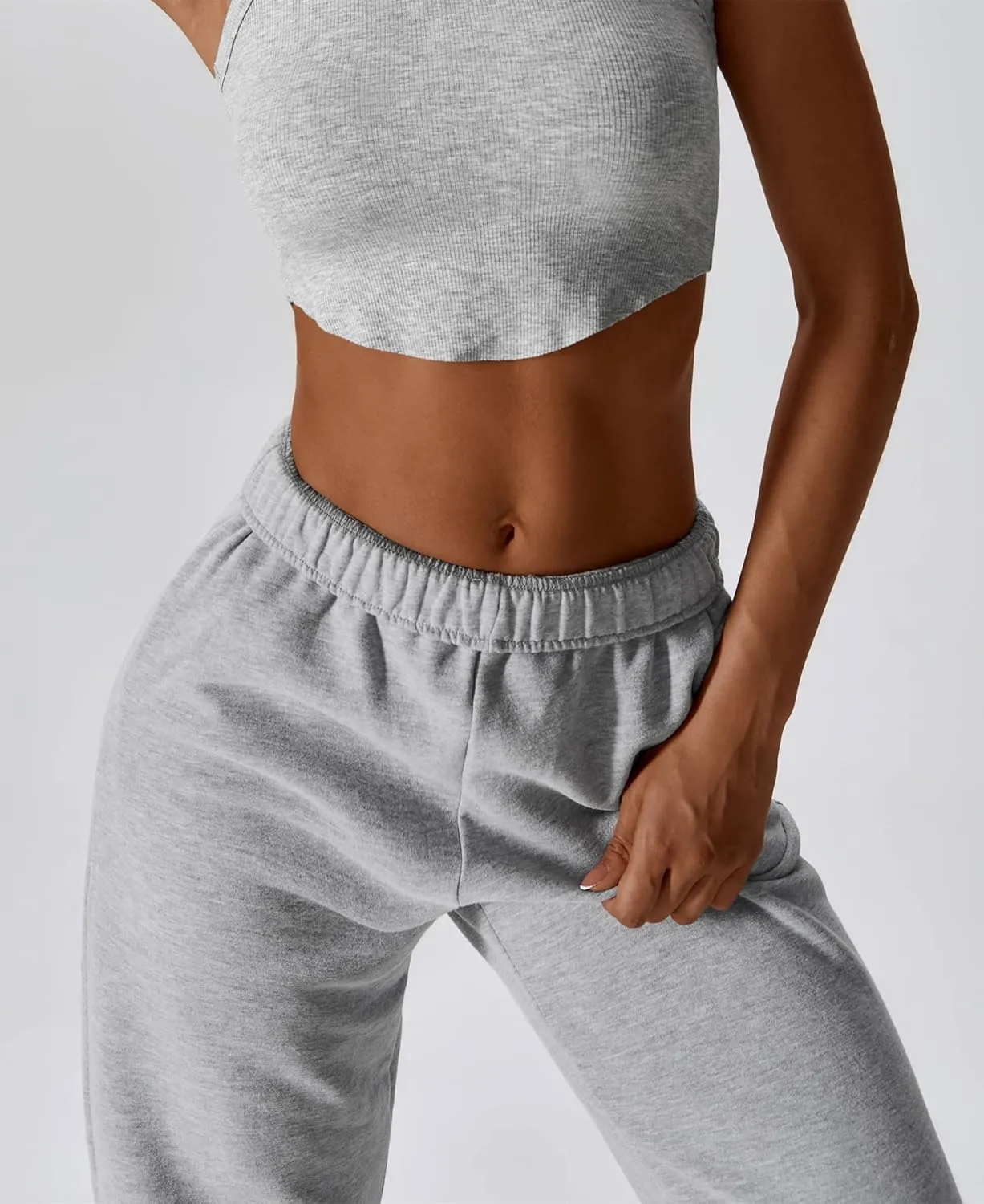 ABOCIW Women's Fleece Lined Wide Leg Sweatpants Elastic High Waisted Baggy Athletic Joggers Pants with Pockets