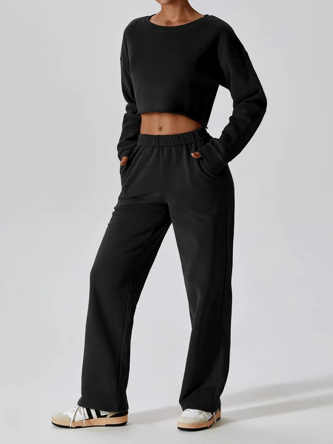 ABOCIW Womens Straight Leg Sweatpants Cotton High Waisted Baggy Athletic Joggers Lounge Pants with Pockets