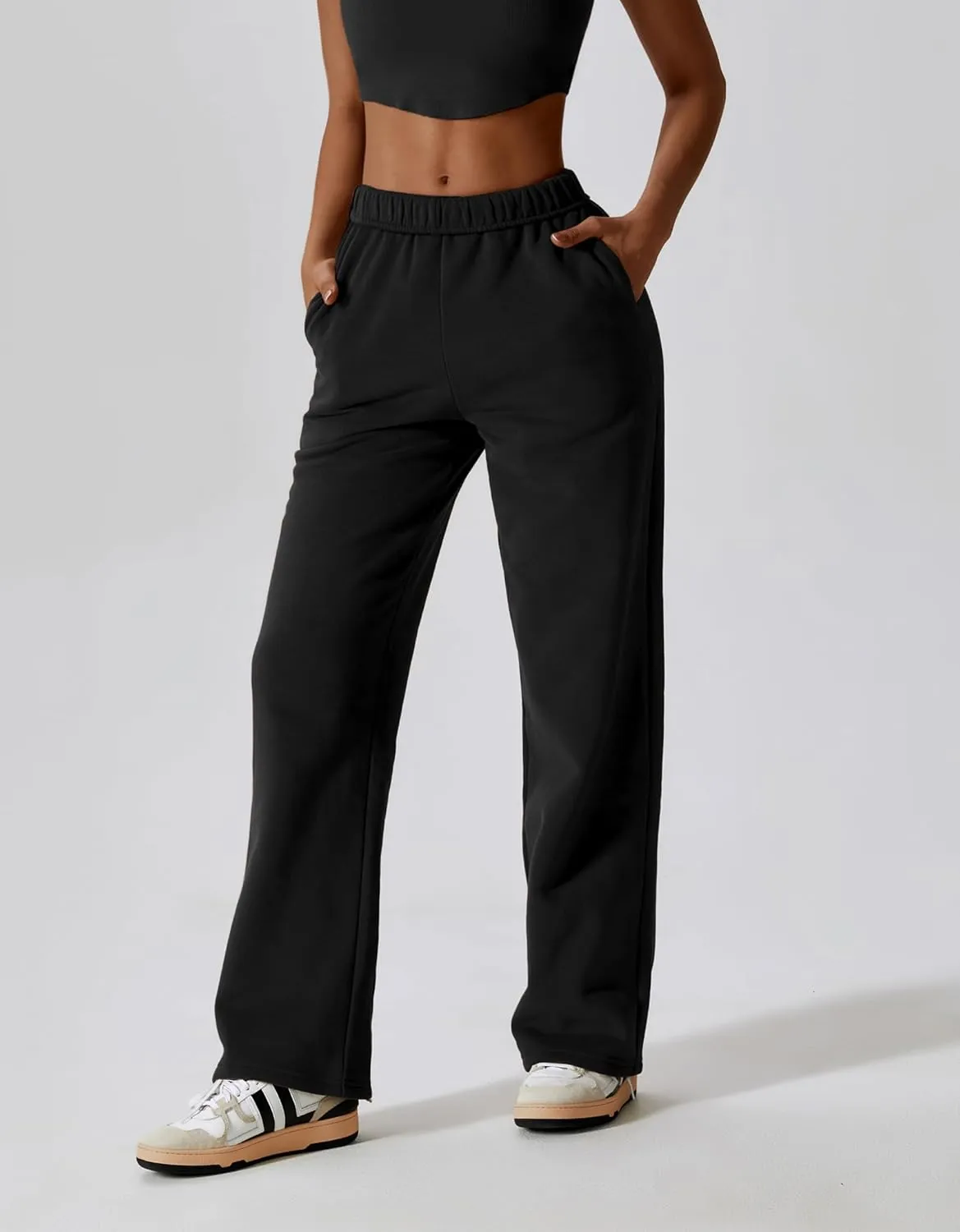 ABOCIW Womens Straight Leg Sweatpants Cotton High Waisted Baggy Athletic Joggers Lounge Pants with Pockets