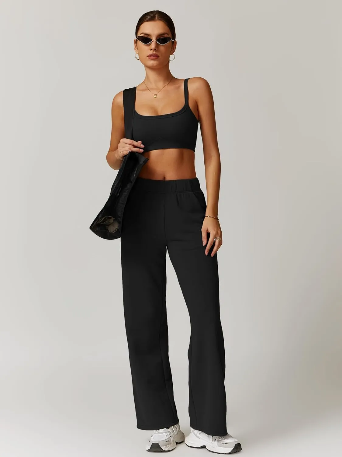 ABOCIW Womens Straight Leg Sweatpants Cotton High Waisted Baggy Athletic Joggers Lounge Pants with Pockets