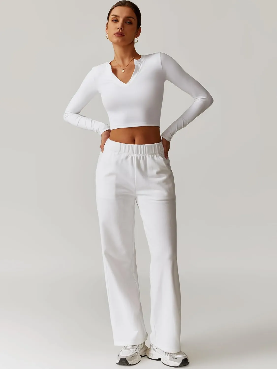 ABOCIW Womens Straight Leg Sweatpants Cotton High Waisted Baggy Athletic Joggers Lounge Pants with Pockets