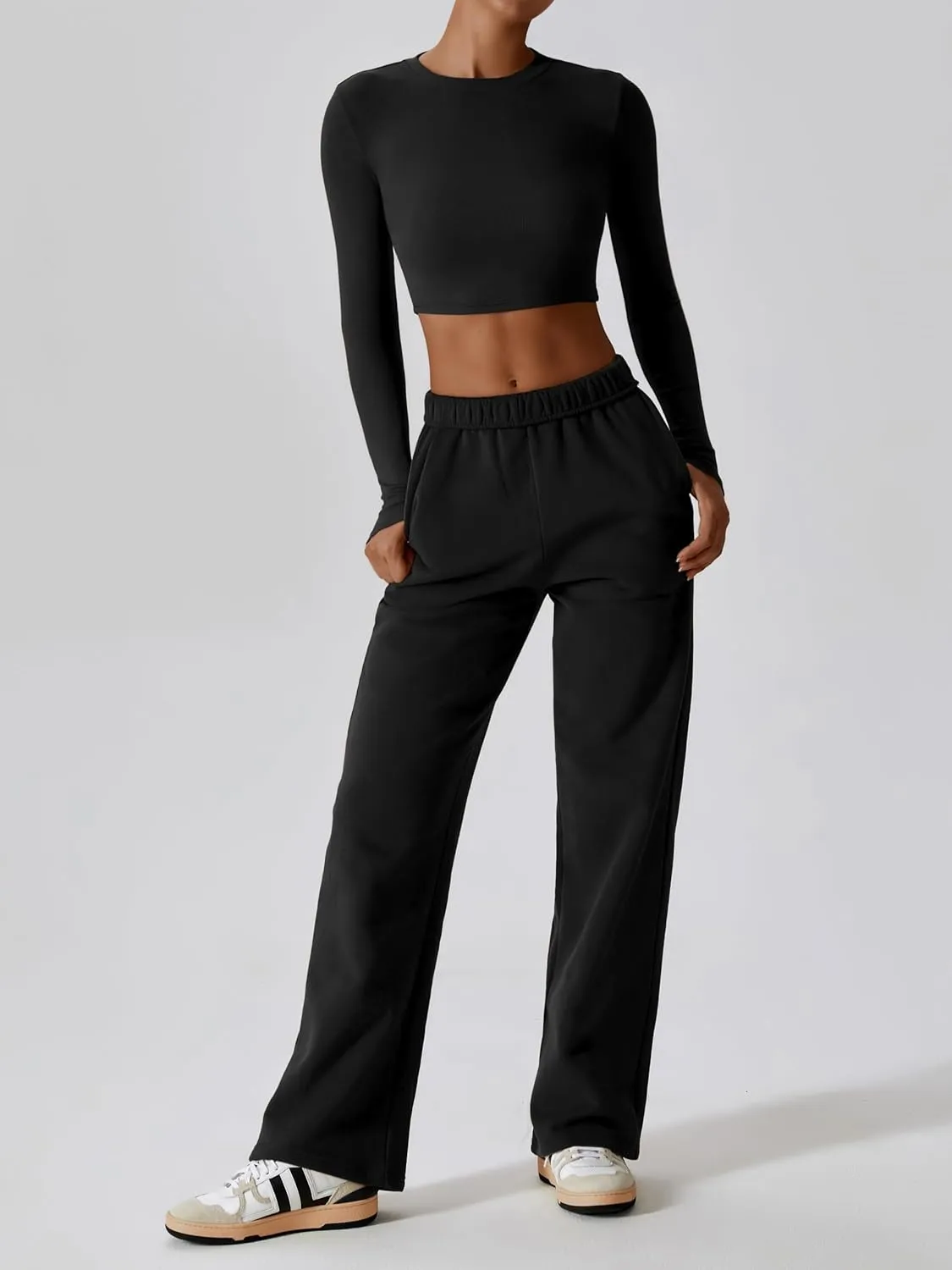 ABOCIW Womens Straight Leg Sweatpants Cotton High Waisted Baggy Athletic Joggers Lounge Pants with Pockets