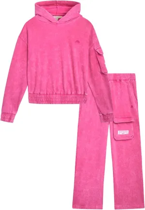 AEROPOSTALE Girls' Jogger Set - 2 Piece Comfort Stretch Fleece Pullover Hoodie and Cargo Sweatpants for Girls (Sizes: 7-16)