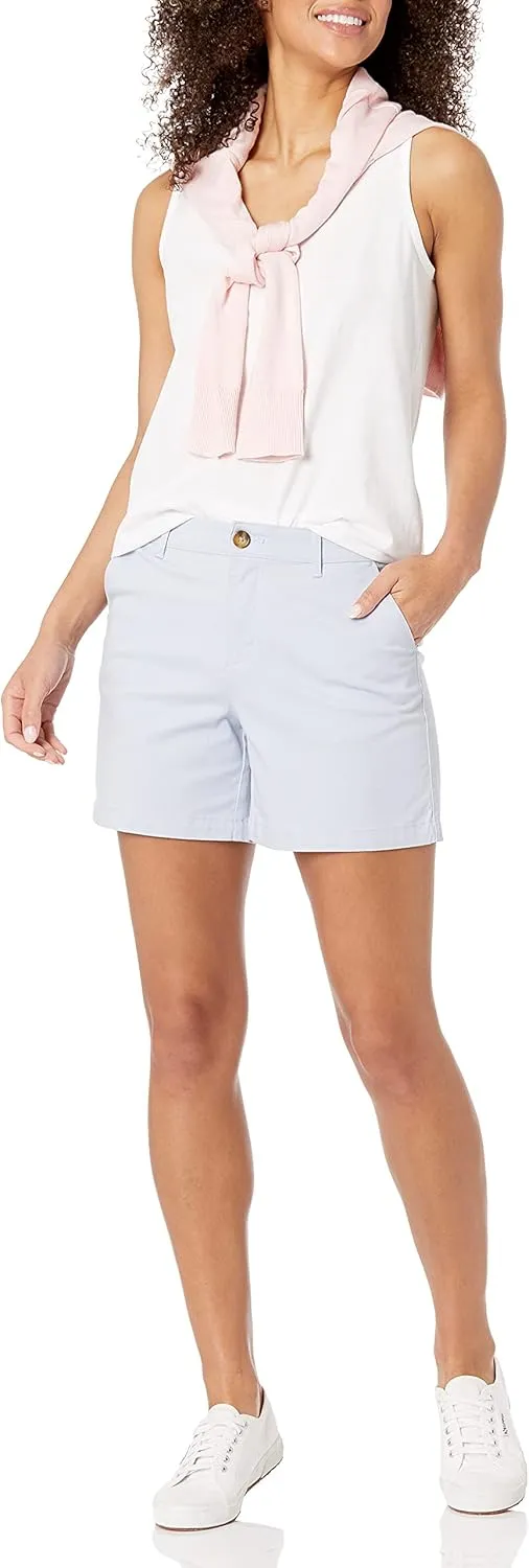 Amazon Essentials Women's Mid-Rise Slim-Fit 5 Inch Inseam Khaki Short (Available in Straight and Curvy Fits)