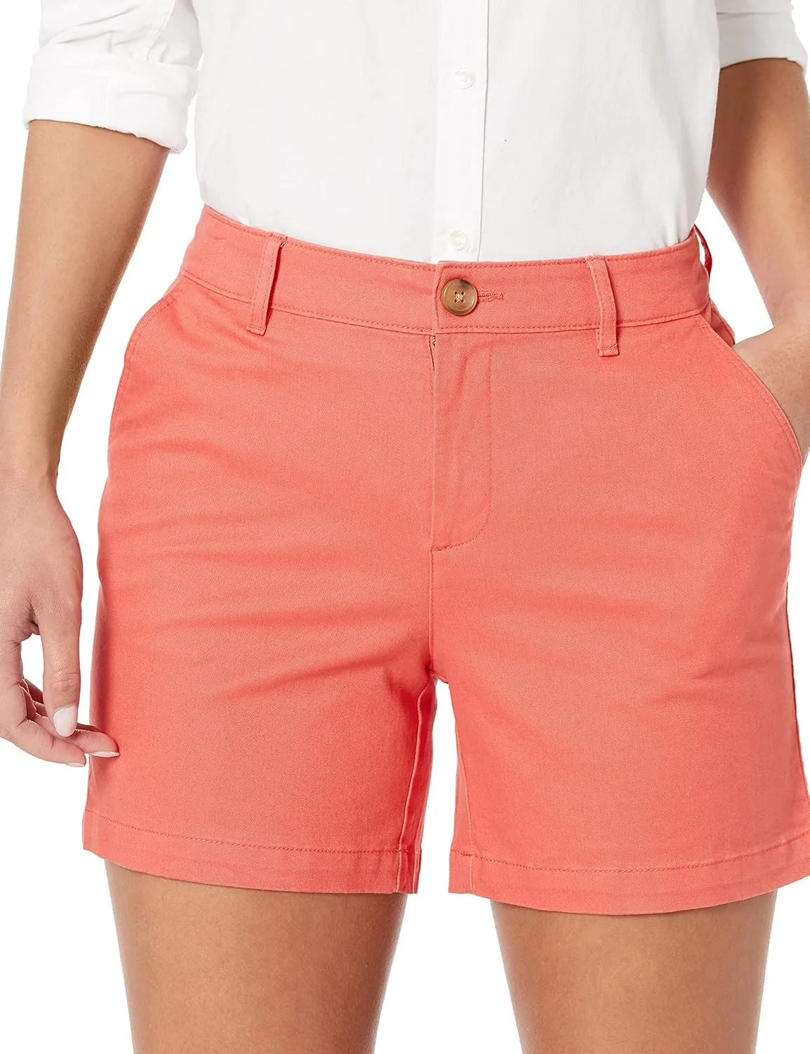 Amazon Essentials Women's Mid-Rise Slim-Fit 5 Inch Inseam Khaki Short (Available in Straight and Curvy Fits)