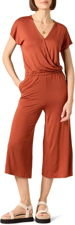 Amazon Essentials Women's Short-Sleeve Surplice Cropped Wide-Leg Jumpsuit