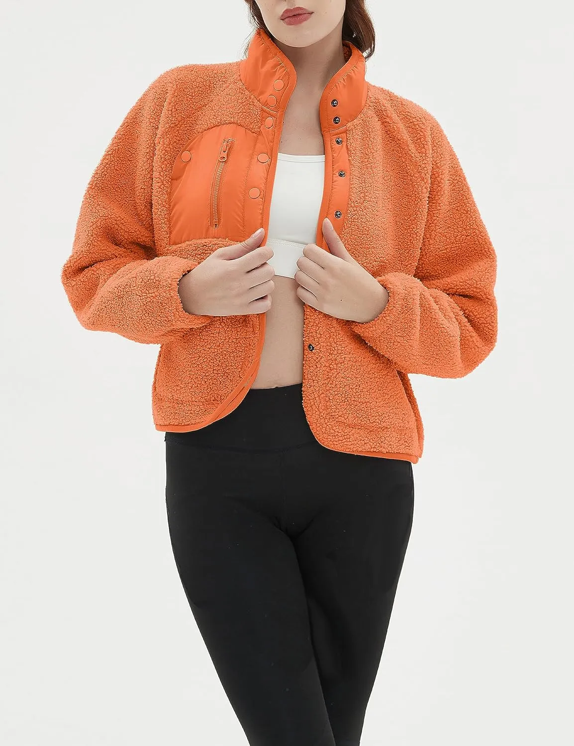 AMEBELLE Women's Cropped Fuzzy Fleece Jacket Lightweight Lined Winter Casual Warm Sherpa Jacket Coat Outerwear with Pockets