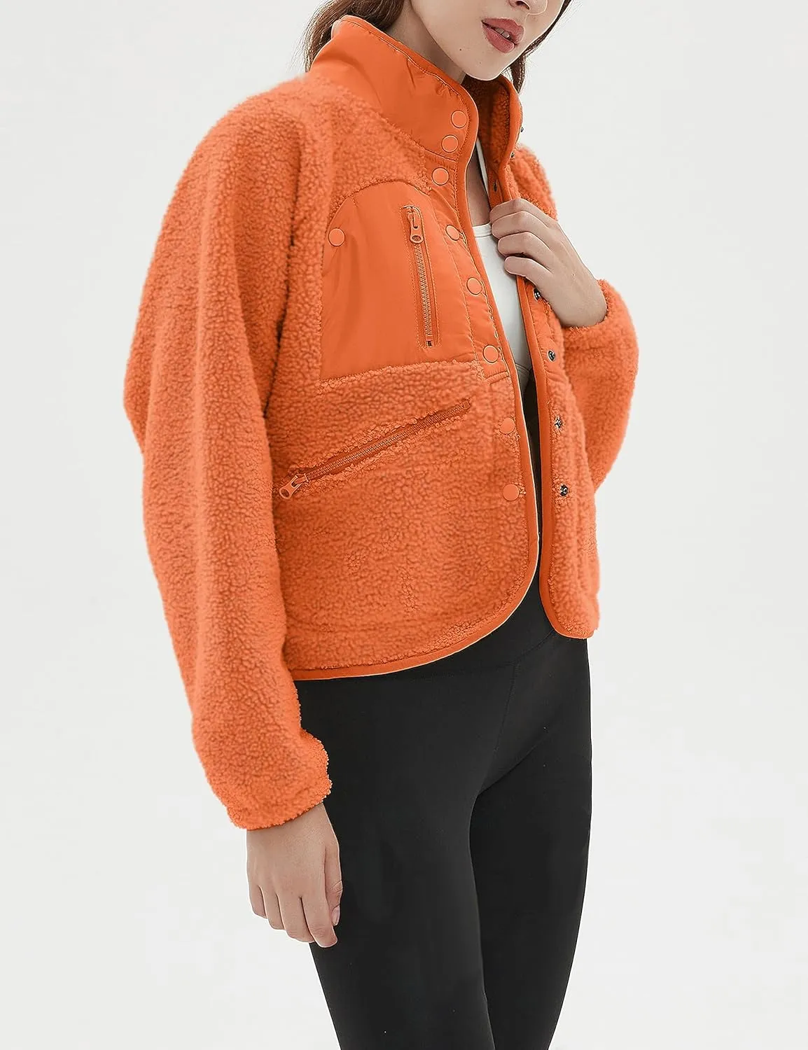 AMEBELLE Women's Cropped Fuzzy Fleece Jacket Lightweight Lined Winter Casual Warm Sherpa Jacket Coat Outerwear with Pockets