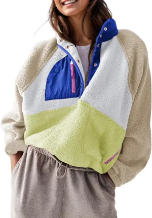AMEBELLE Women’s Lightweight Fleece Pullover Jacket Cropped Fall Winter Fuzzy Sherpa Jacket Sweatshirt Coat with Pockets