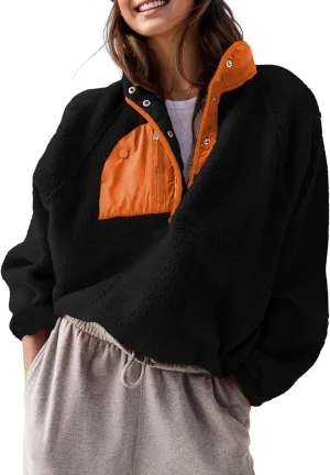AMEBELLE Women’s Lightweight Fleece Pullover Jacket Cropped Fall Winter Fuzzy Sherpa Jacket Sweatshirt Coat with Pockets