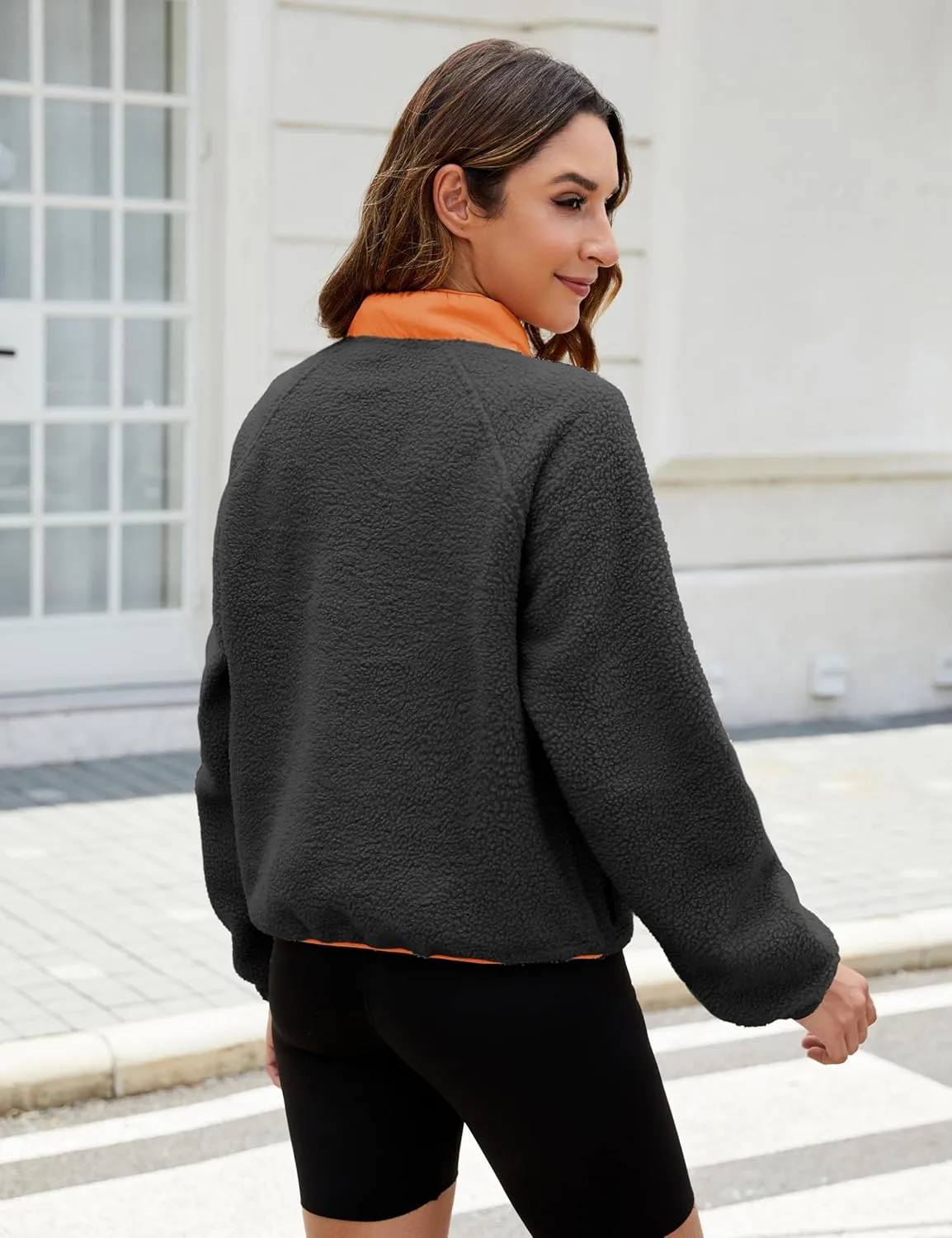 AMEBELLE Women’s Lightweight Fleece Pullover Jacket Cropped Fall Winter Fuzzy Sherpa Jacket Sweatshirt Coat with Pockets