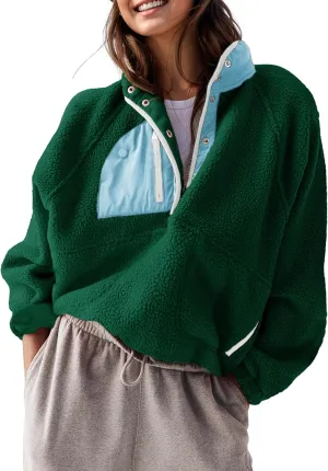 AMEBELLE Women’s Lightweight Fleece Pullover Jacket Cropped Fall Winter Fuzzy Sherpa Jacket Sweatshirt Coat with Pockets