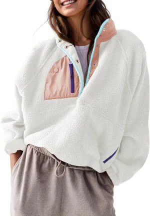 AMEBELLE Women’s Lightweight Fleece Pullover Jacket Cropped Fall Winter Fuzzy Sherpa Jacket Sweatshirt Coat with Pockets