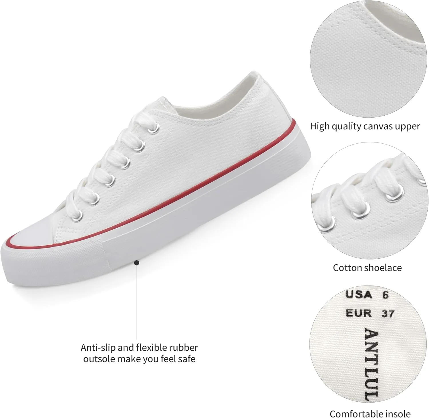 ANTLULU Womens Canvas Shoes Low Top and Lace up Fashion Casual Sneakers Black and White Classic