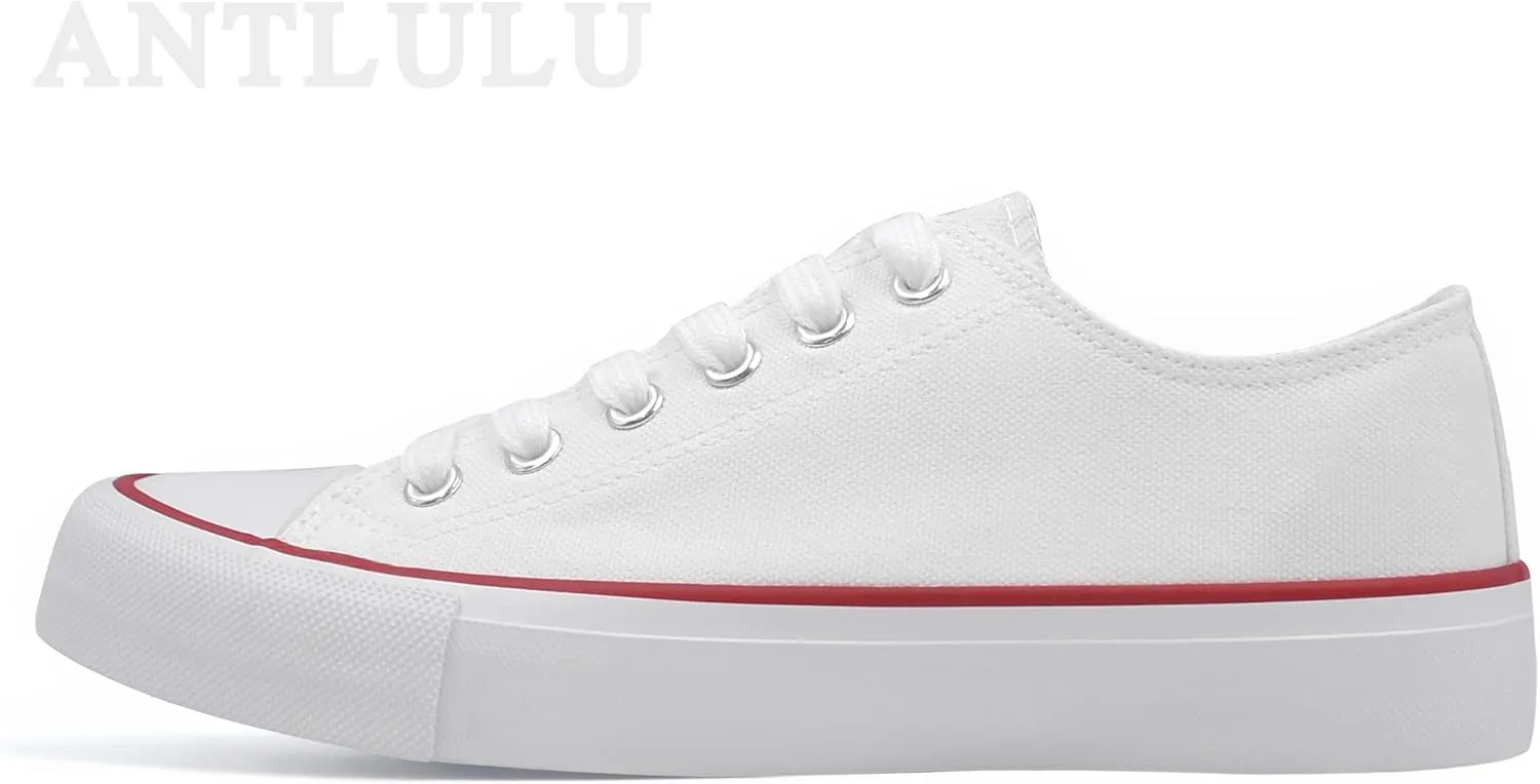 ANTLULU Womens Canvas Shoes Low Top and Lace up Fashion Casual Sneakers Black and White Classic