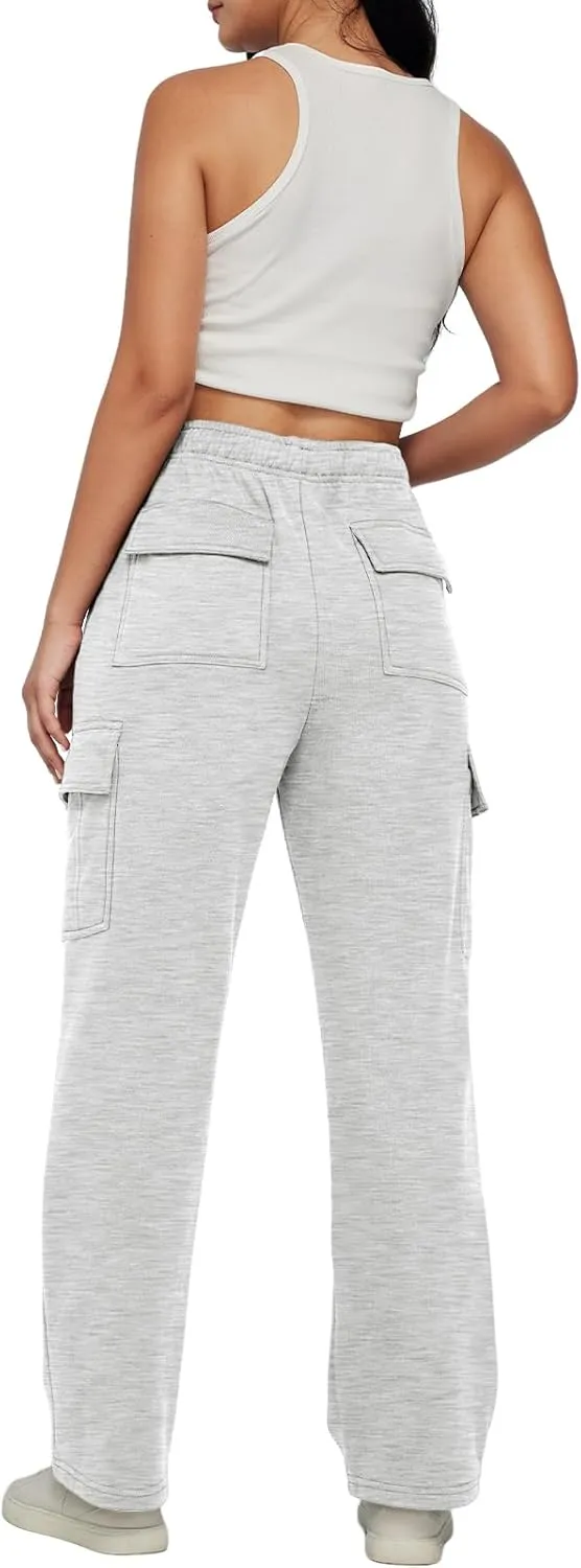 AUTOMET Womens Cargo Sweatpants Baggy Fleece High Waisted Joggers Sweat Pants Athletic Pants