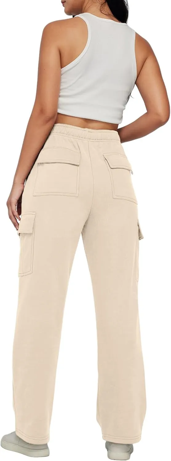 AUTOMET Womens Cargo Sweatpants Baggy Fleece High Waisted Joggers Sweat Pants Athletic Pants
