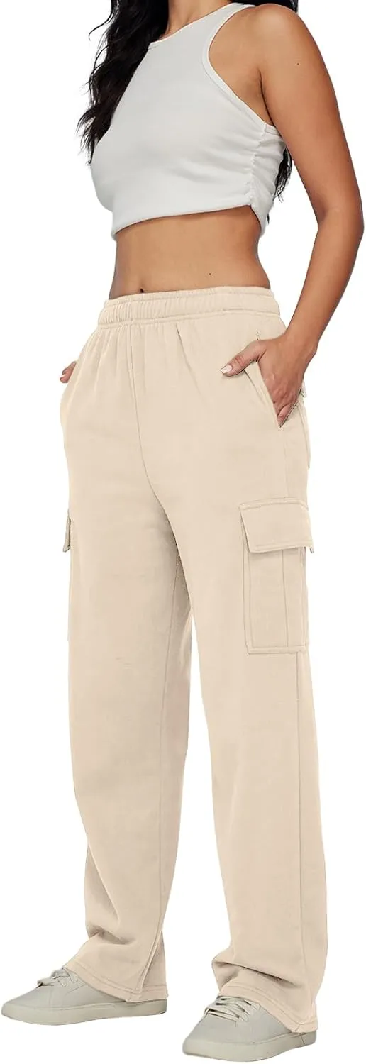 AUTOMET Womens Cargo Sweatpants Baggy Fleece High Waisted Joggers Sweat Pants Athletic Pants