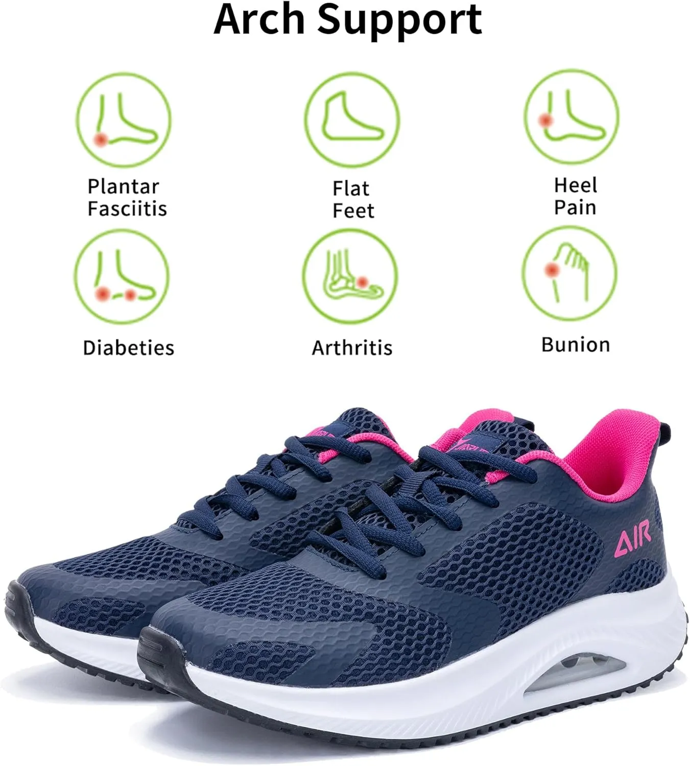 Autper Womens Air Walking Shoes Arch Support Orthotic Plantar Fasciitis Tennis Sneakers Comfortable Non Slip Shoes for Women Size 6-11