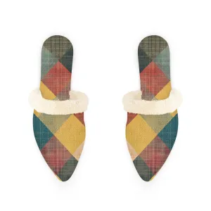 Autumn Plaid Fur-Lined Mules