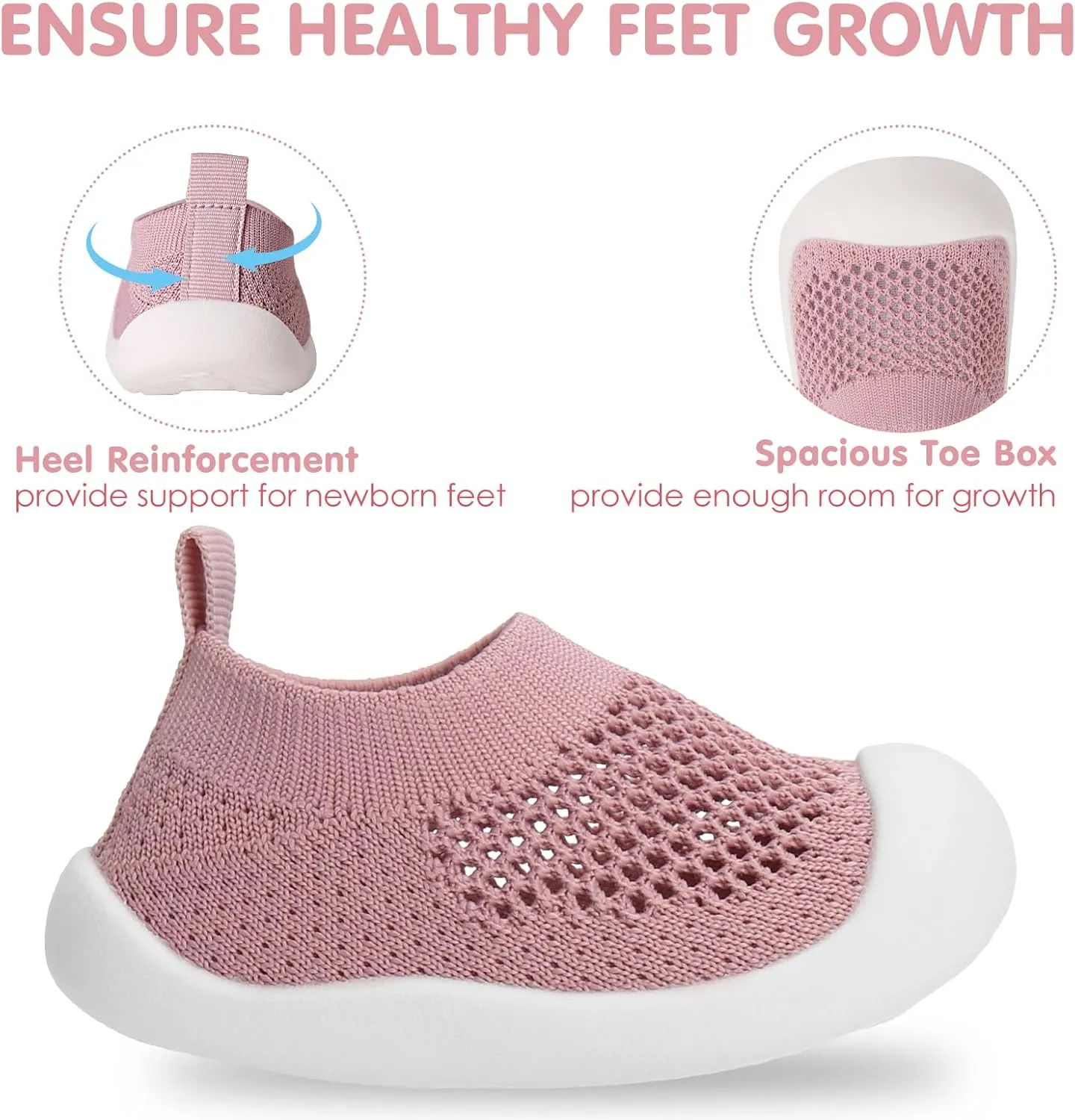 Baby Walking Shoes Toddler Girl Boy Soft Sole Breathable Mesh Slip on Summer Wide Shoes Infant Flexible Lightweight Non-Slip Safer Causal Tennis Shoes Toddler First Walkers Shoes Rubber Soles Outdoor