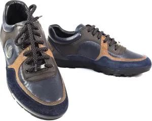 Baldinini Men's Leather Sneakers, Navy Blue and Brown Suede, Comfort Fashion, EU Size 40