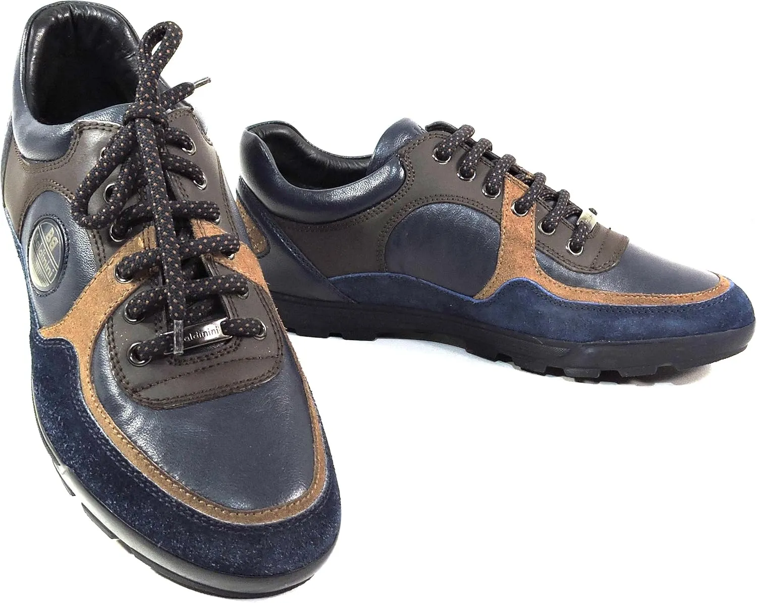 Baldinini Men's Leather Sneakers, Navy Blue and Brown Suede, Comfort Fashion, EU Size 40
