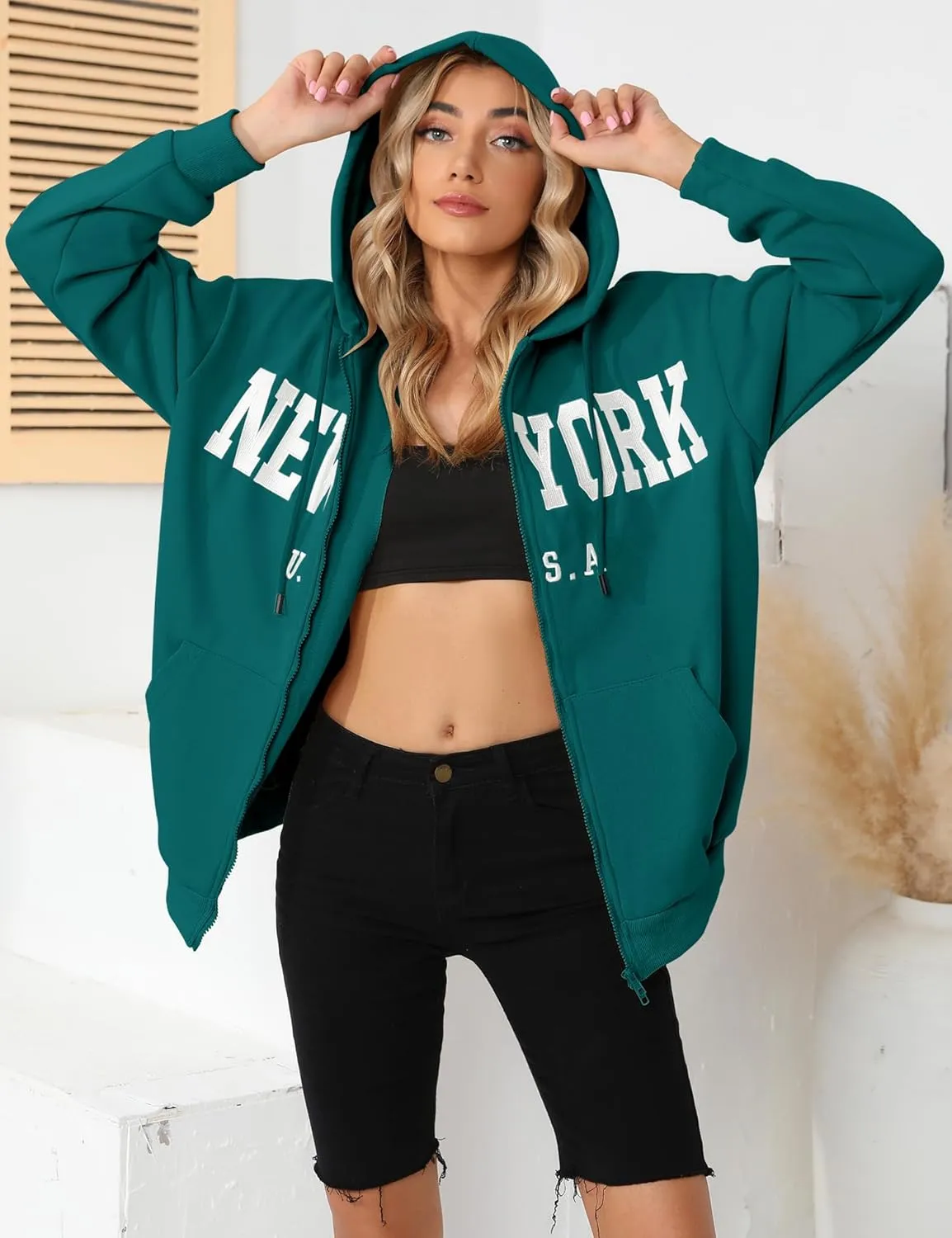 Blingfit Zip Up Hoodies for Women Oversized Y2K Velvet Sweatshirt Long Sleeve 2024 Fashion Hoodie Jacket with Pocket