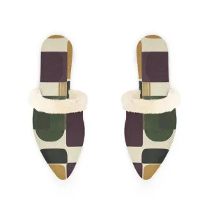 Blocky Geometric Fur-Lined Mules