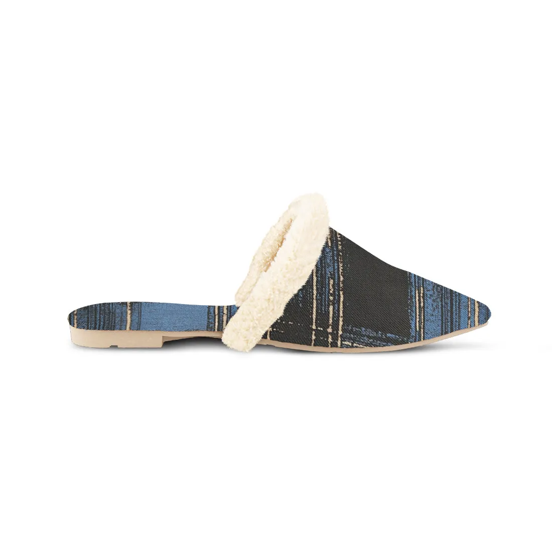 Blue Plaid Fur-Lined Slippers