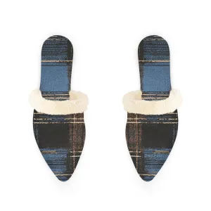 Blue Plaid Fur-Lined Slippers