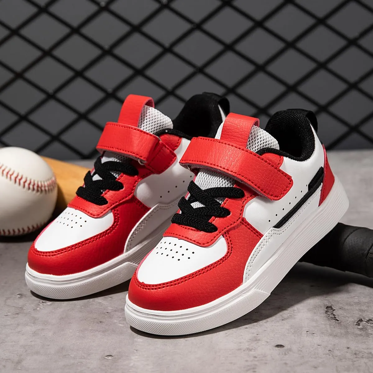 Boys and Girls Board Shoes Adjustable Hook and Loop Classic Low Top Kids Sneakers