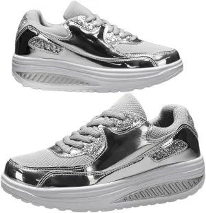 Breathable Mesh Glitter Gold Silver Low Top Sneakers Stylish Lightweight Round Toe Walking Shoes for Men Commuting Travel Fitness Couples Wear Idea