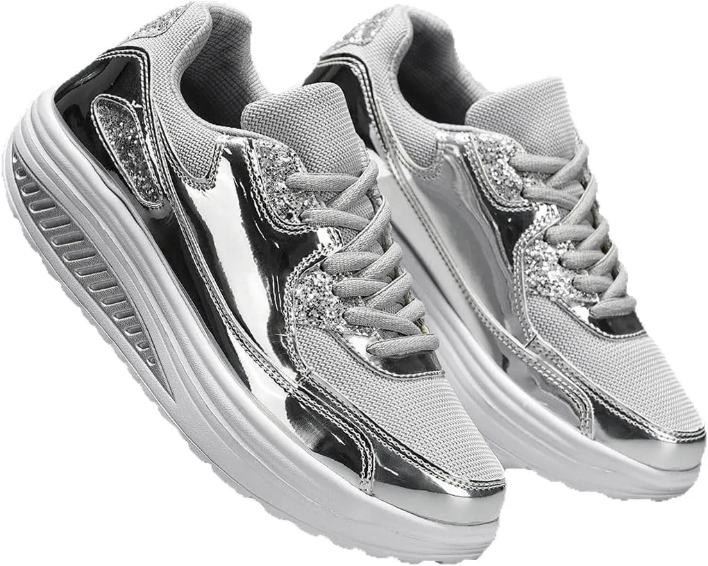 Breathable Mesh Glitter Gold Silver Low Top Sneakers Stylish Lightweight Round Toe Walking Shoes for Men Commuting Travel Fitness Couples Wear Idea