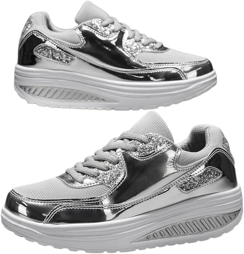 Breathable Mesh Glitter Gold Silver Low Top Sneakers Stylish Lightweight Round Toe Walking Shoes for Men Commuting Travel Fitness Couples Wear Idea