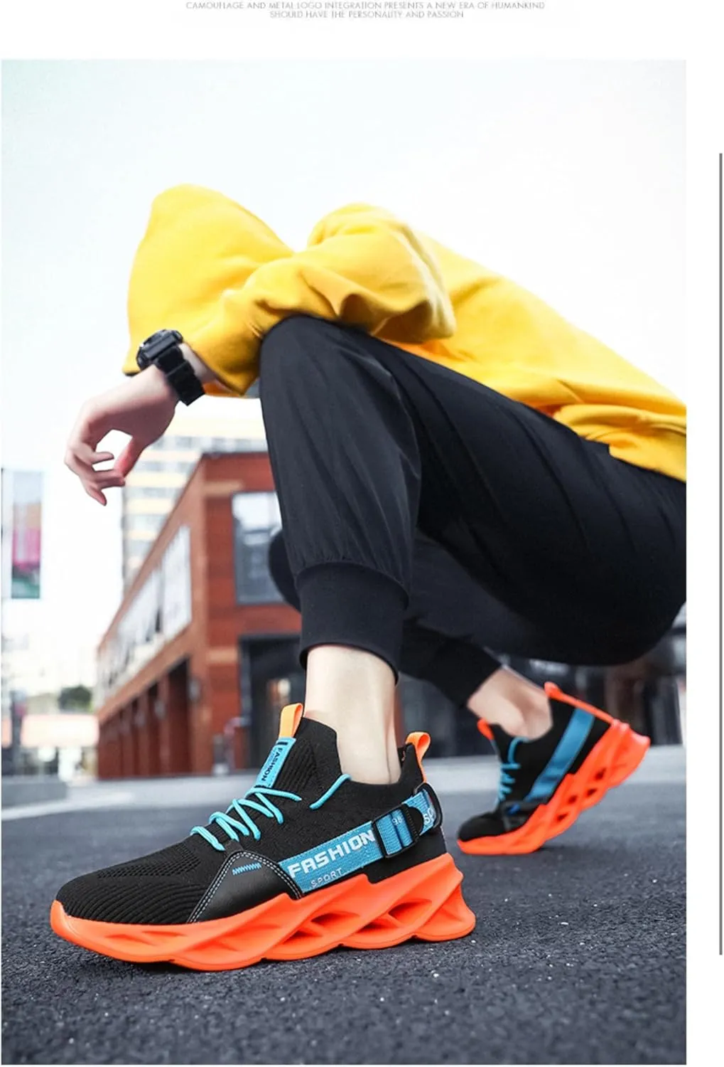 Breathable Mesh Stylish High Top Slip On Sneakers for Men Lightweight Blade Sole Design Sports Streetwear Shoes for Running Walking Gym Fashion Daily Wear
