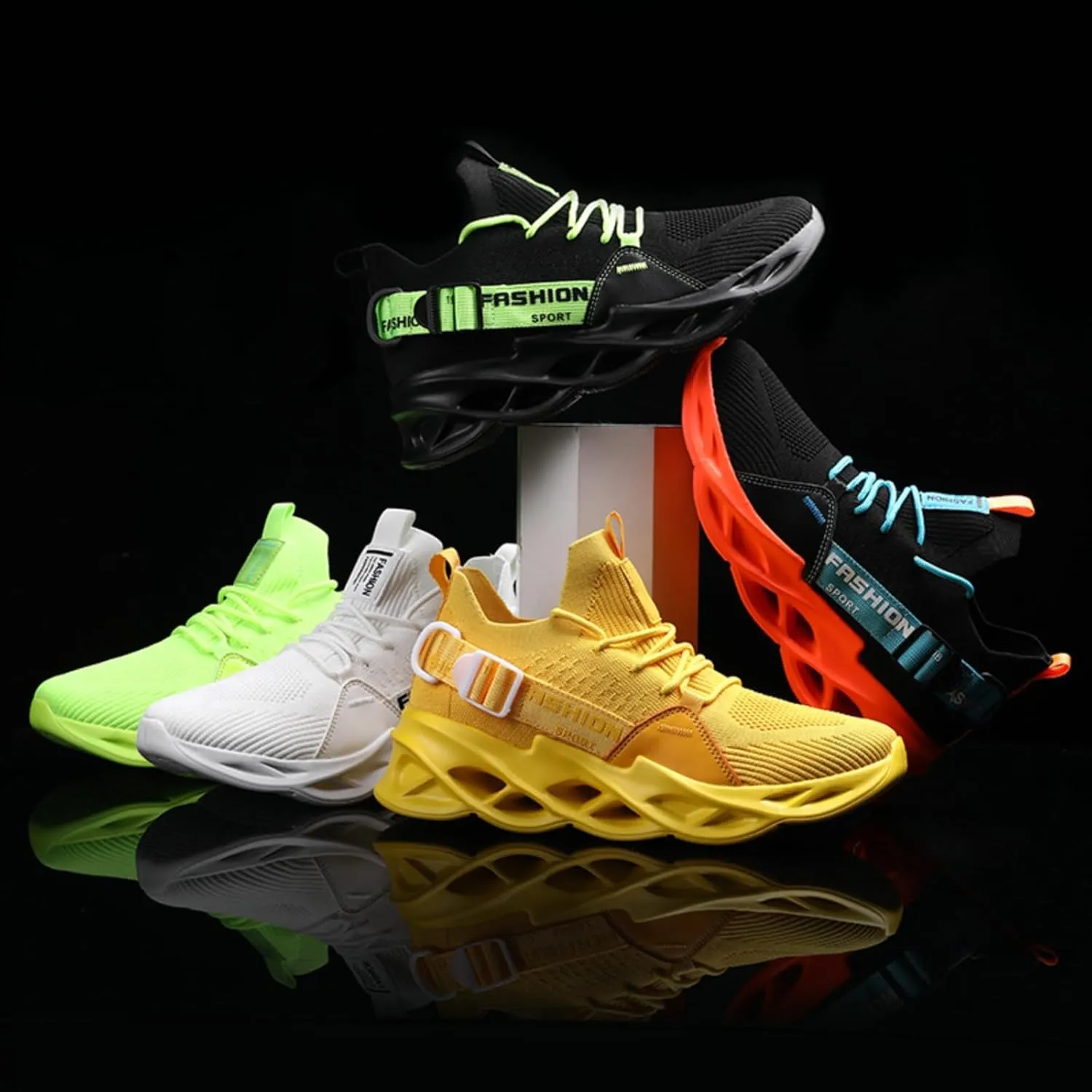 Breathable Mesh Stylish High Top Slip On Sneakers for Men Lightweight Blade Sole Design Sports Streetwear Shoes for Running Walking Gym Fashion Daily Wear