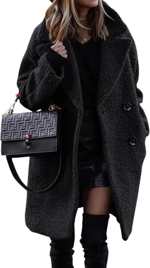 BTFBM Women 2025 Winter Faux Fur Coats Lapel Long Sleeve Fuzzy Fleece Outerwear Button Down Sherpa Jackets Fall Outfits