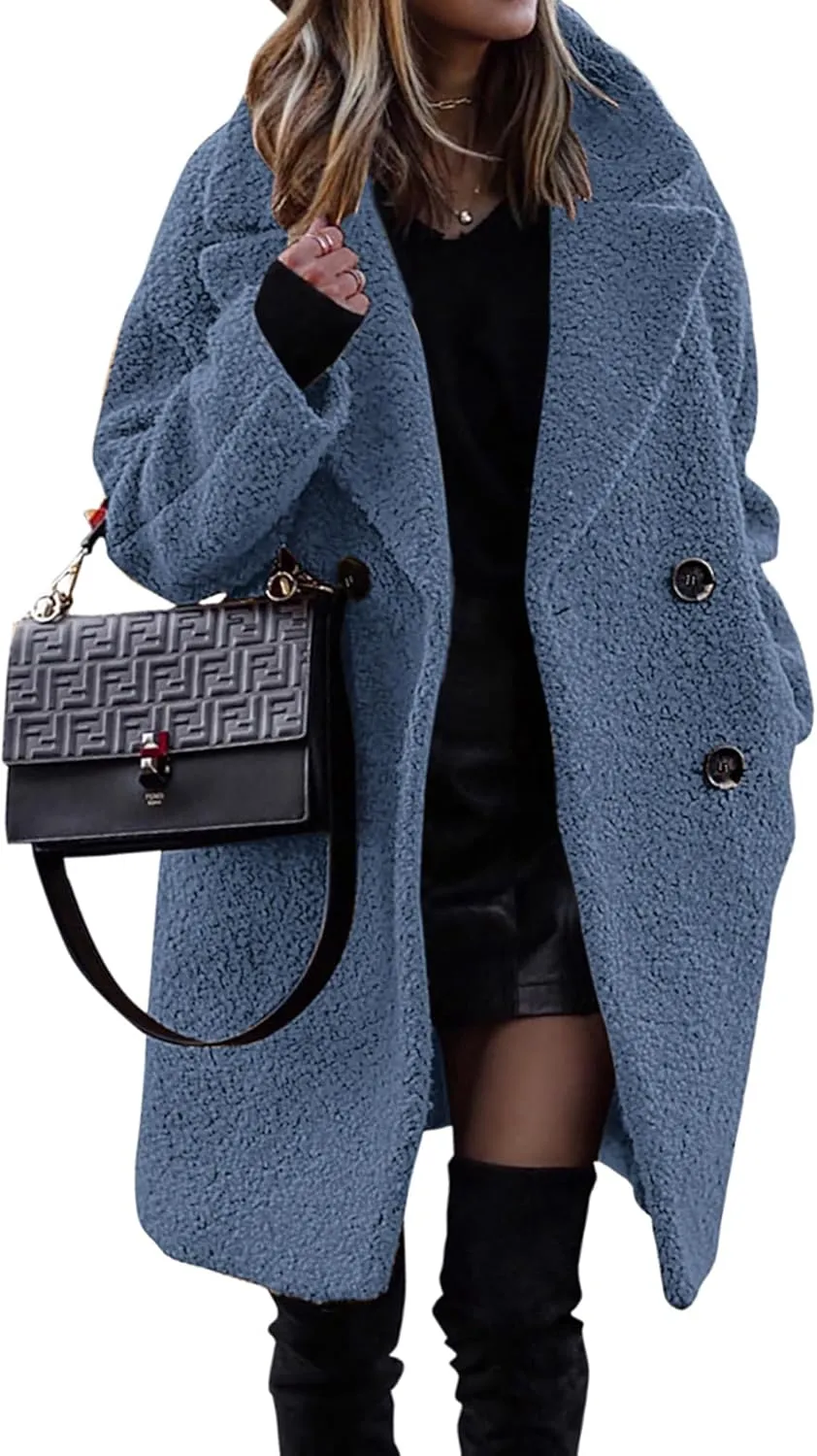 BTFBM Women 2025 Winter Faux Fur Coats Lapel Long Sleeve Fuzzy Fleece Outerwear Button Down Sherpa Jackets Fall Outfits