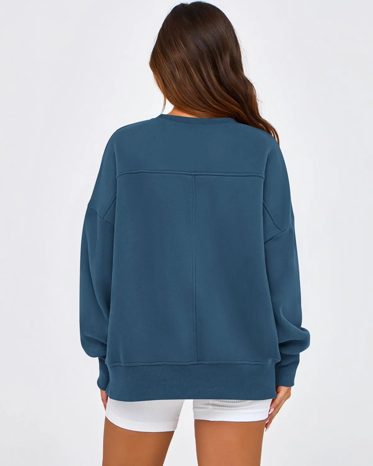 BTFBM Women's Casual Crewneck Sweatshirts 2025 Spring Fall Clothes Long Sleeve Side Slit Workout Fleece Pullover Tops