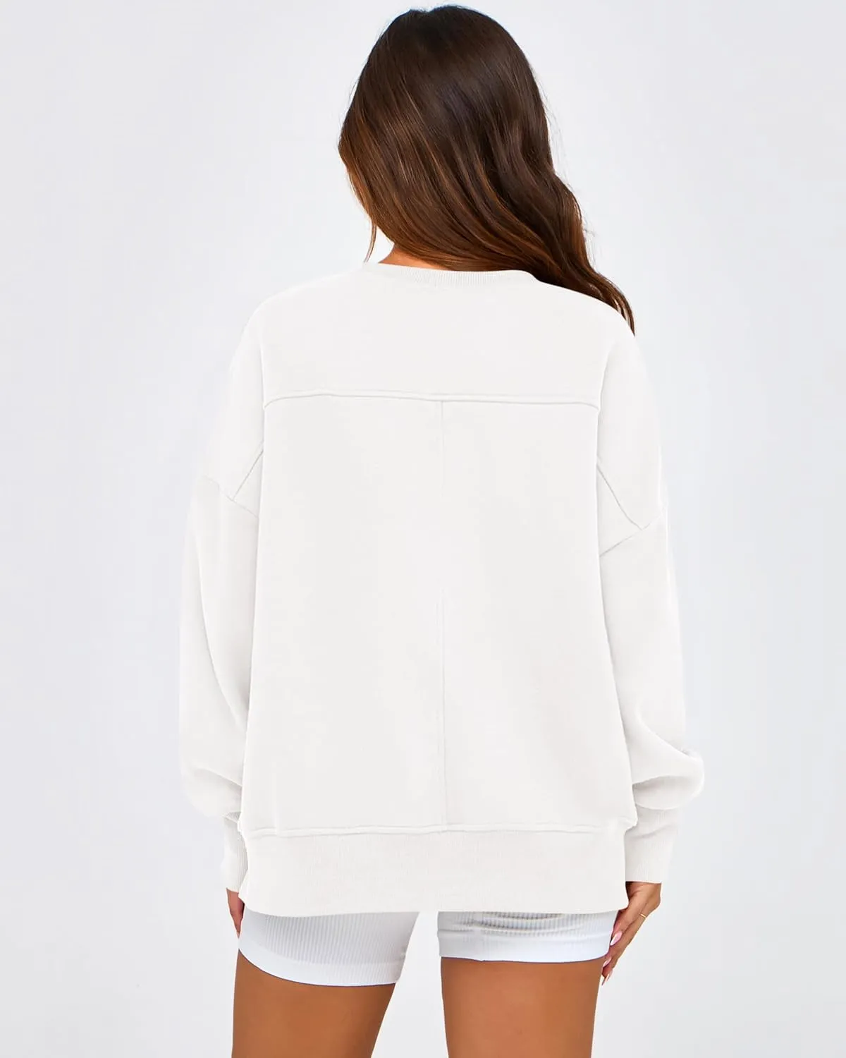BTFBM Women's Casual Crewneck Sweatshirts 2025 Spring Fall Clothes Long Sleeve Side Slit Workout Fleece Pullover Tops