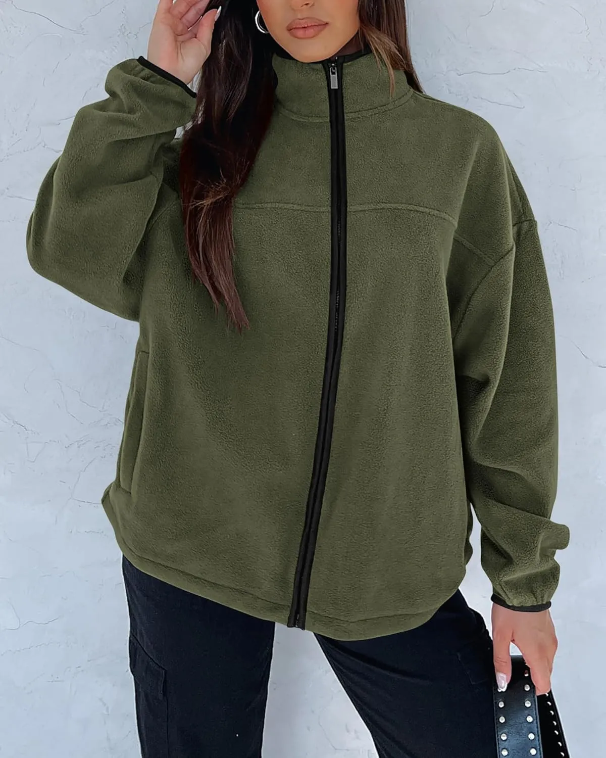 BTFBM Women's Fleece Jackets Fall Winter Clothes 2025 Stand Collar Outwear Jacket Zip Up Casual Fuzzy Coats Pockets