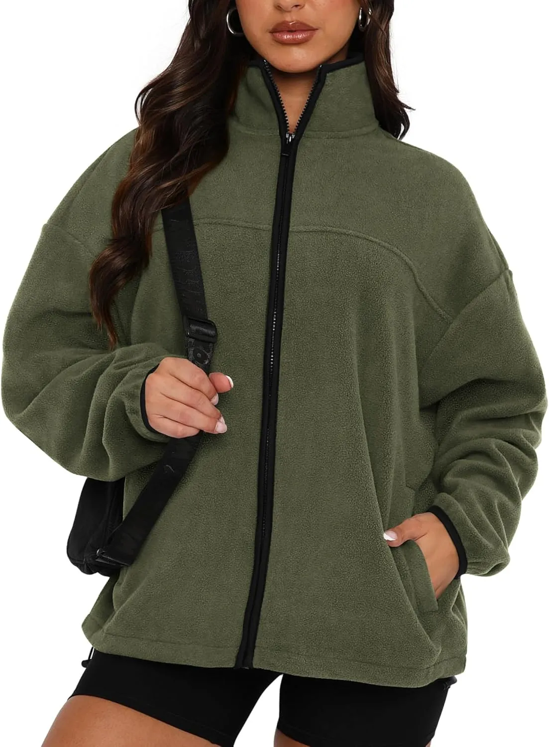 BTFBM Women's Fleece Jackets Fall Winter Clothes 2025 Stand Collar Outwear Jacket Zip Up Casual Fuzzy Coats Pockets