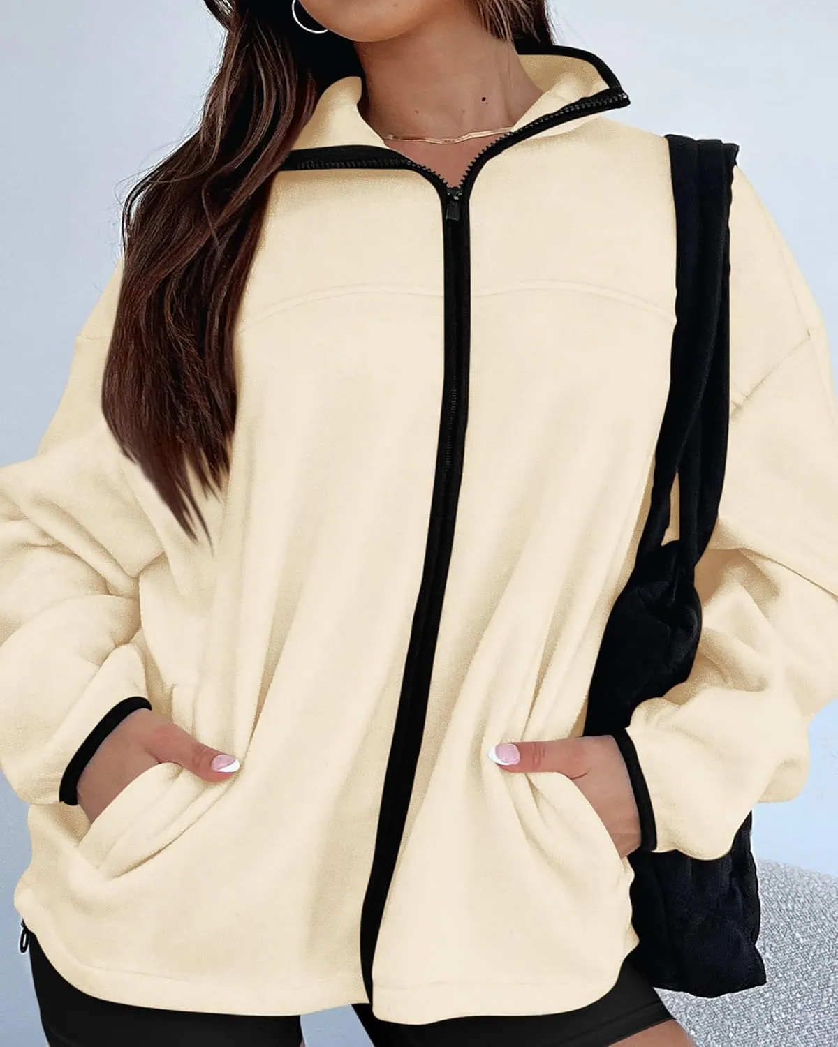 BTFBM Women's Fleece Jackets Fall Winter Clothes 2025 Stand Collar Outwear Jacket Zip Up Casual Fuzzy Coats Pockets