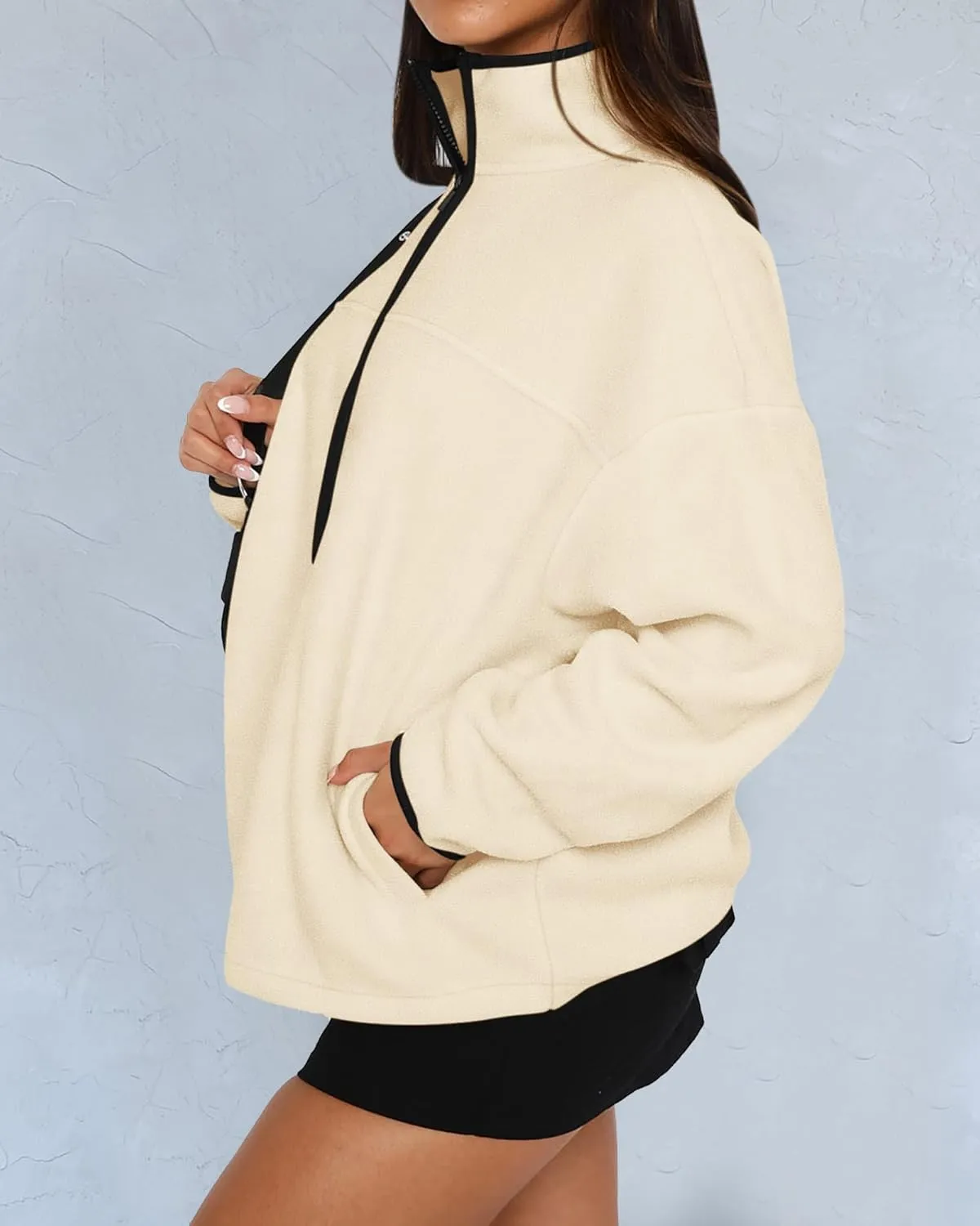 BTFBM Women's Fleece Jackets Fall Winter Clothes 2025 Stand Collar Outwear Jacket Zip Up Casual Fuzzy Coats Pockets