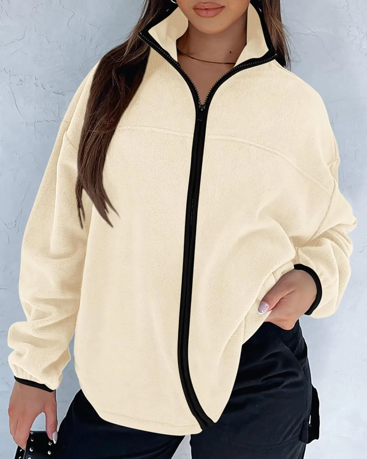 BTFBM Women's Fleece Jackets Fall Winter Clothes 2025 Stand Collar Outwear Jacket Zip Up Casual Fuzzy Coats Pockets